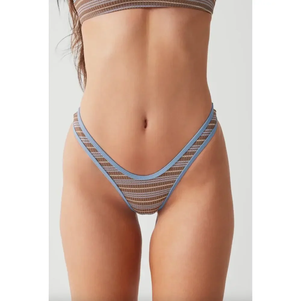 Frankie’s Bikinis Full Moon Striped Micro Bikini Bottom - Ocean Stone - M - NWT